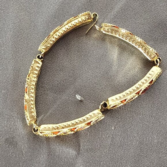 Unsigned Vintage Gold Tone Italian Micro Mosaic Five Link Hinged Floral Bracelet - Picture 16 of 16